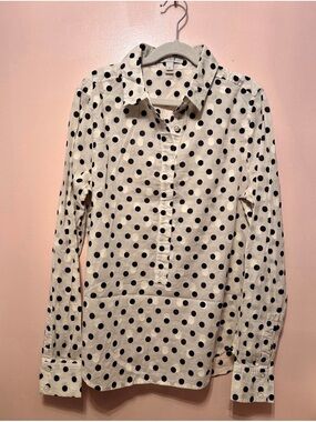J. Crew White Button-Down Shirt with Black Polka Dots